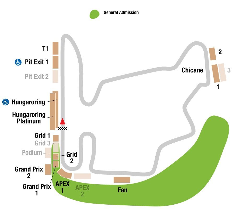 Oversigtskort over Hungaroring i Ungarn
